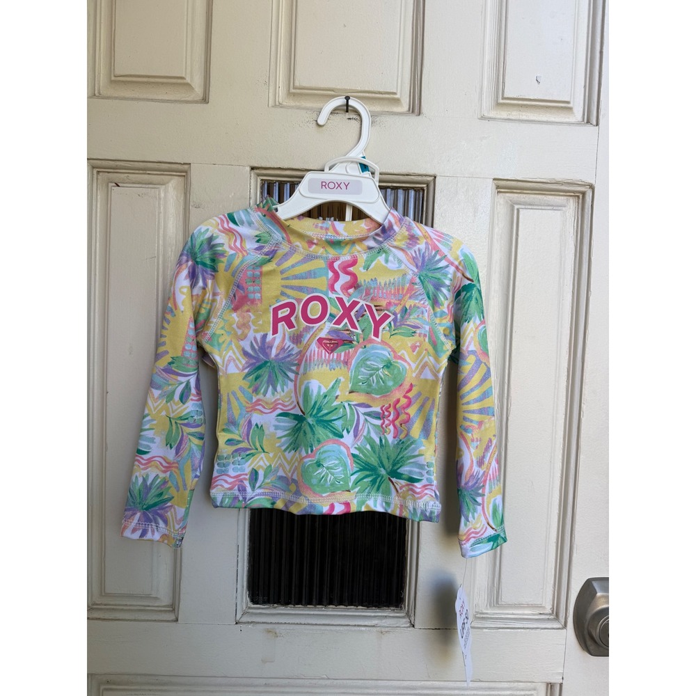 Roxy Kids 2 Piece Rash Guard UPF 50 Tropical Print Yellow Pink Size 24 Months